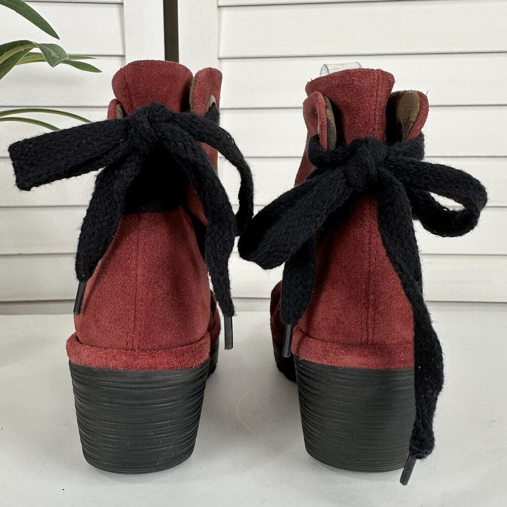Fly London Yama Boots Burgundy Red Suede Leather‎ Wedge Heel Size EU 36 US 6-6.5 - Picture 5 of 11